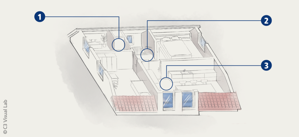 Illustration eines ausgebauten Dachgeschosses.