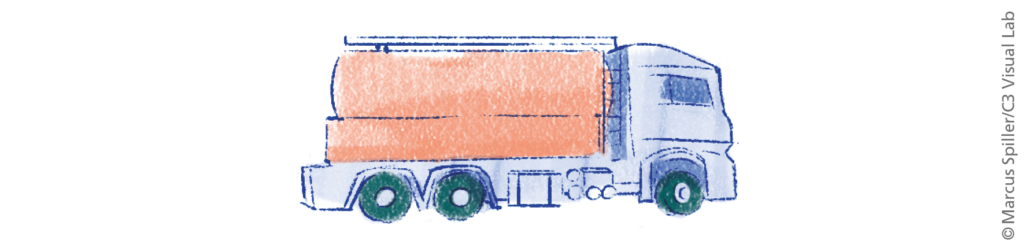 Illustration eines LKW zum Transport von Holzpellets.